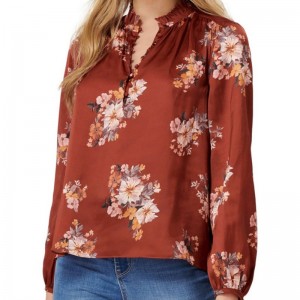 Nuova blusa a maniche lunghe da donna con stampa floreale